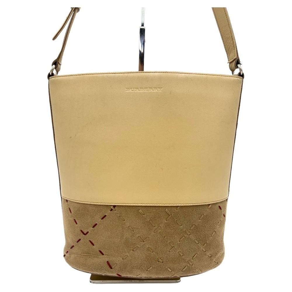 BURBERRY LONDON BEIGE TONAL STITCH COLOR BLOCK LEATHER SHOULDER BAG PURSE - Picture 3 of 14